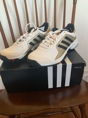 adidas Men’s White and Black Athletic Sneakers with Silver Accents